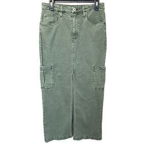 New ~ STS BLUE ~ Women's Green Slit Front Denim Maxi Skirt Size 27